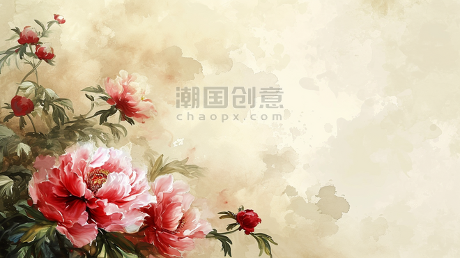 创意中国国画手绘艺术牡丹花朵水墨中国风的插画2