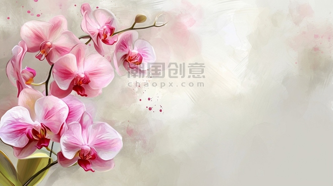 创意简约中国风植物蝴蝶兰清新唯美树枝花朵开放的插画9