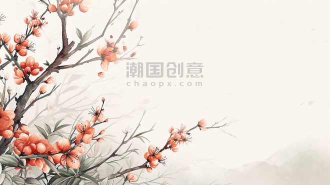 创意中国国画手绘艺术水墨中国风花朵的插画4