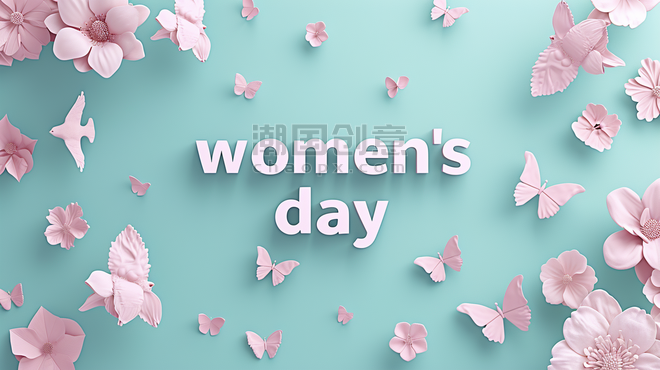 创意妇女节women'sday蓝色粉色蝴蝶38背景素材