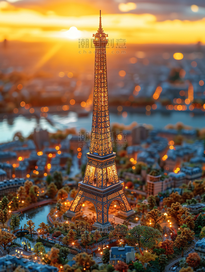 城市地标建筑法国巴黎铁塔微距摄影插画