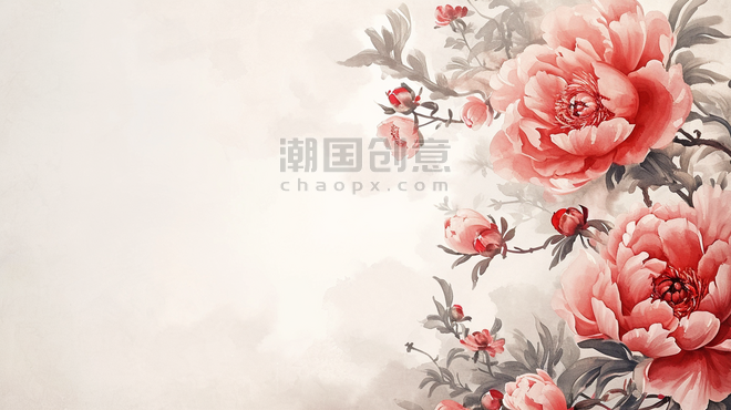 创意中国国画手绘艺术牡丹花朵的插画6