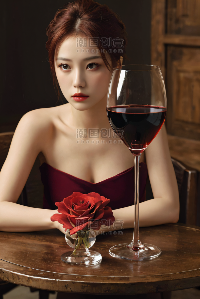 创意红酒玫瑰花酒水餐饮烛光晚餐浪漫情人节摄影照片8