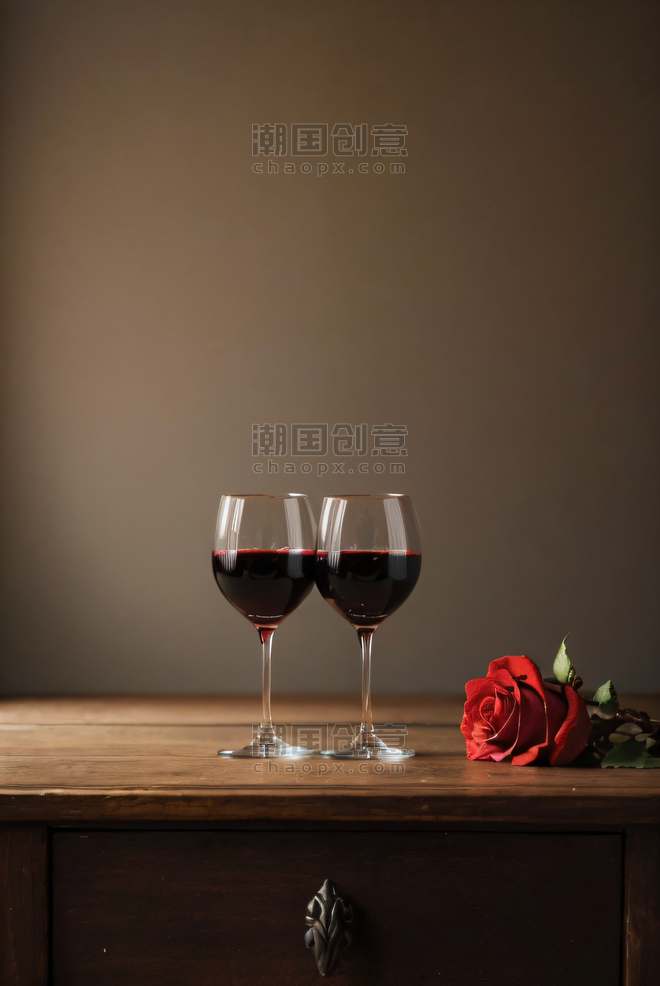 创意红酒玫瑰花浪漫情人节摄影照片酒水餐饮烛光晚餐