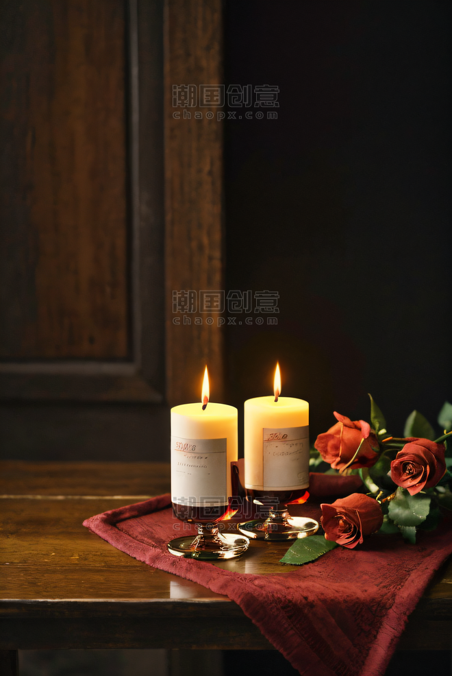 创意浪漫红酒玫瑰花情人节酒水餐饮烛光晚餐摄影配图0