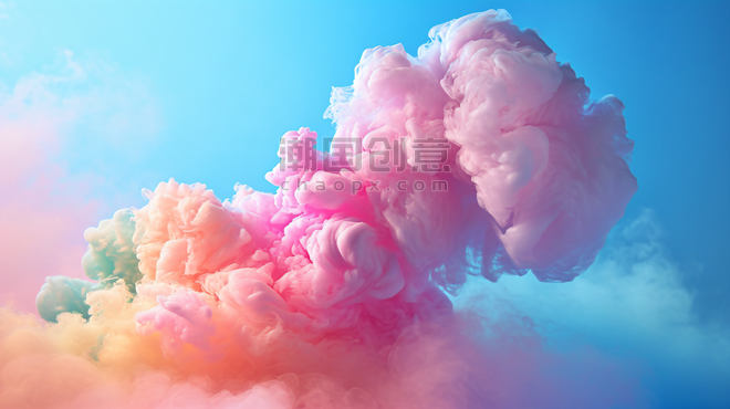 创意水彩颜料粉蓝色梦幻色彩的云朵背景1