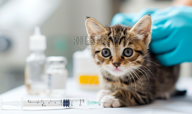 创意宠物猫咪打疫苗特写动物医院