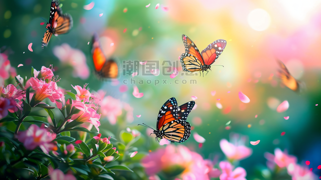 创意花间飞舞的蝴蝶摄影春天植物惊蛰