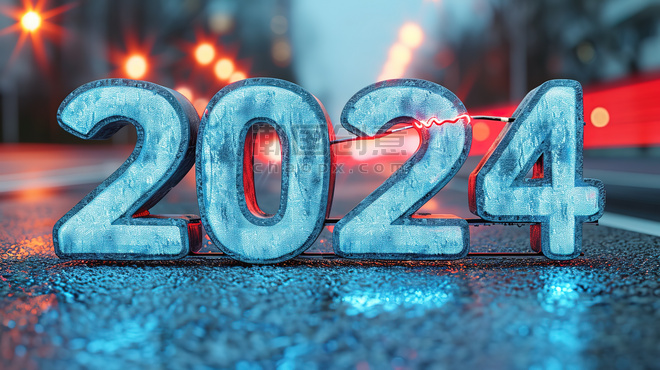 创意2024年数字商务背景新年霓虹灯