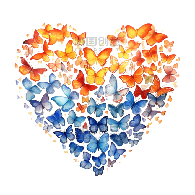 创意爱心蝴蝶水彩爱心彩色元素免抠图案