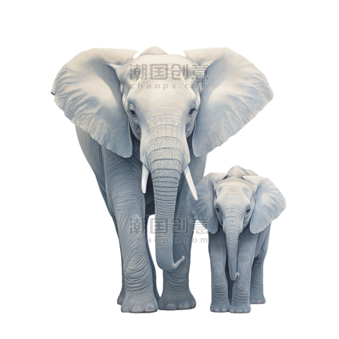 创意水彩动物卡通造型白色大象元素免抠图案