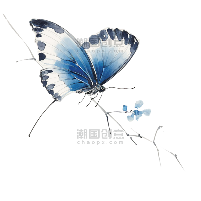 创意水墨风中国风昆虫艺术美丽蝴蝶元素免抠图案