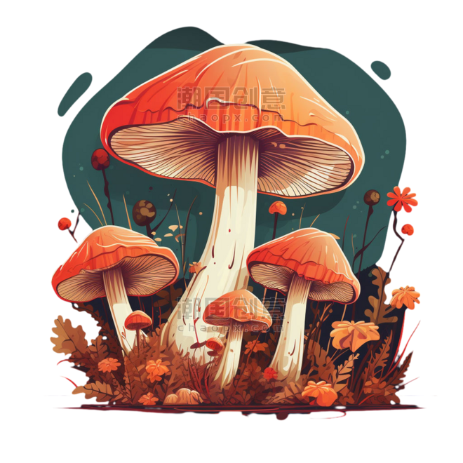 创意素材一堆蘑菇卡通植物元素免抠图案