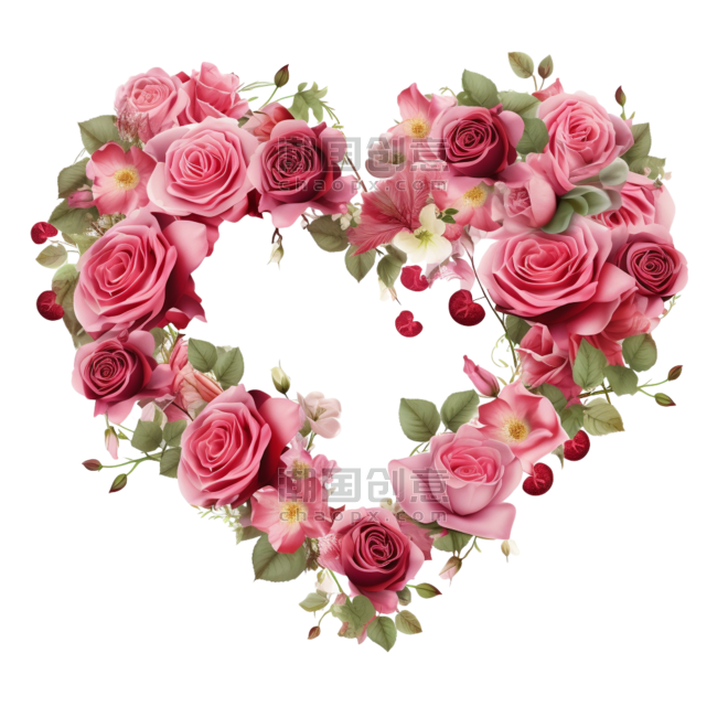 创意艺术玫瑰爱心元素免抠图案情人节植物花卉