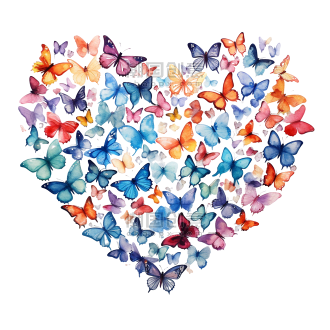 创意造型水彩情人节爱心蝴蝶元素免抠图案