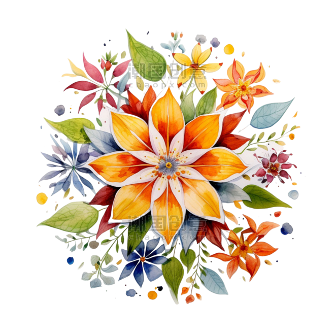 创意春天春季花朵花束彩色植物花团元素免抠图案