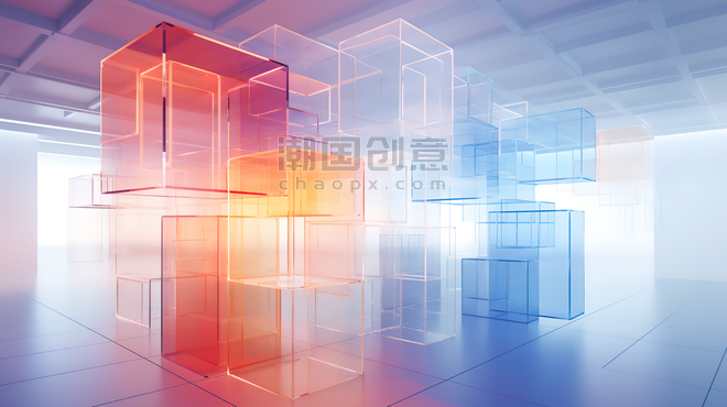创意透明商务抽象玻璃空间感渐变方块空间矩形背景图片