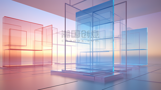 创意透明渐变方块商务抽象玻璃空间感矩形素材