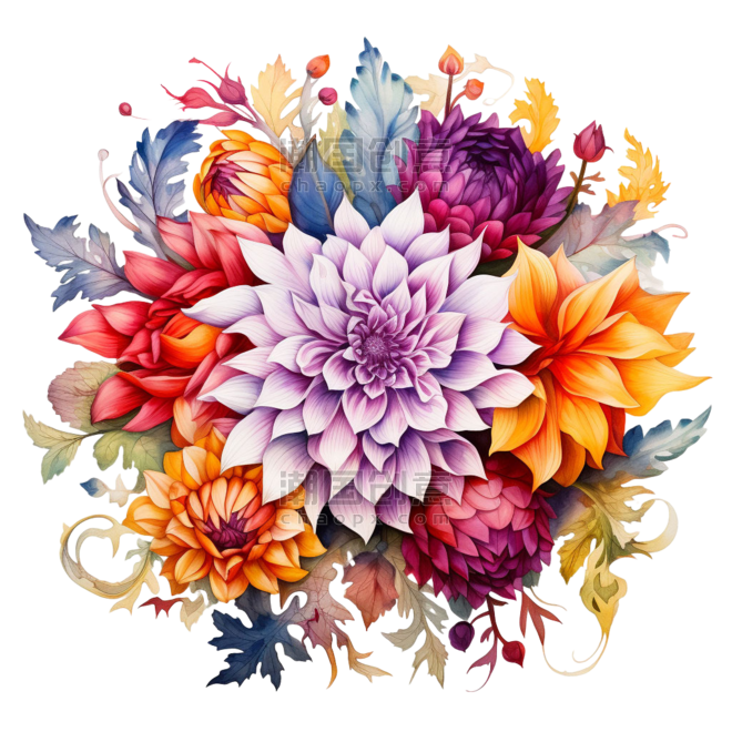创意真实彩色花团元素春天春季花朵花束植物免抠图案