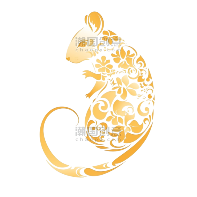 创意十二生肖金箔元素手绘老鼠