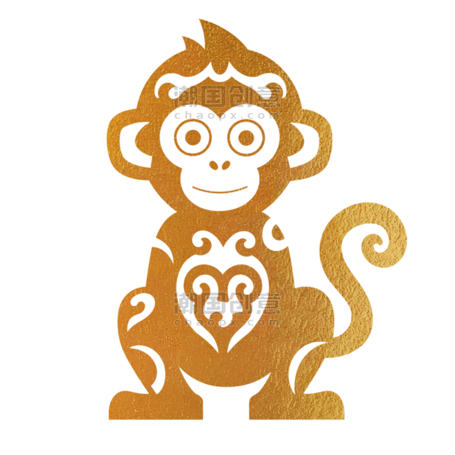 金色纹理动物创意十二生肖金箔款申猴剪纸元素