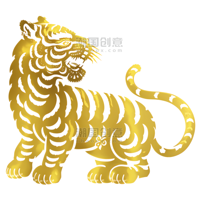 创意新年老虎剪纸风金色金色纹理动物