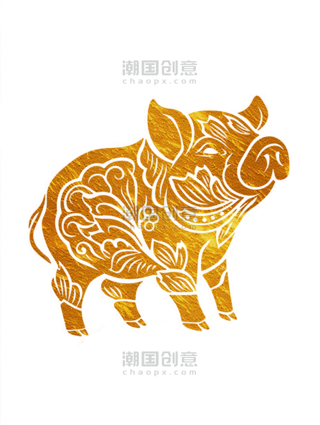 创意金箔动物十二生肖猪剪纸风卡通金色纹理动物剪纸风