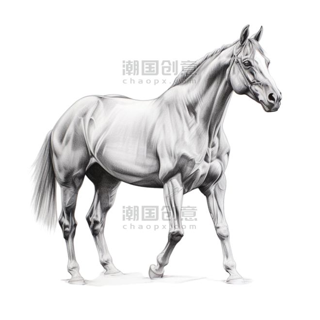 创意马匹动物素描简约白色骏马元素免抠图案