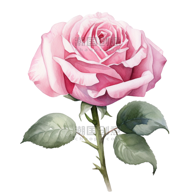 粉色水彩玫瑰花创意AICG美丽花朵元素免抠图案