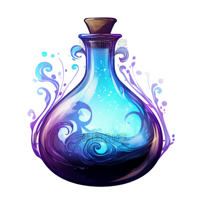 创意简洁紫色药瓶魔法药水元素免抠图案