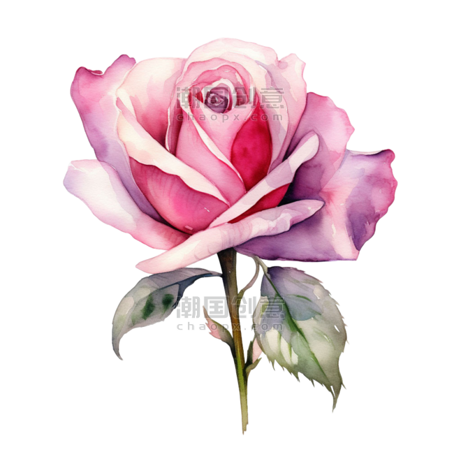创意玫瑰花粉色水彩装饰美丽花朵元素免抠图案