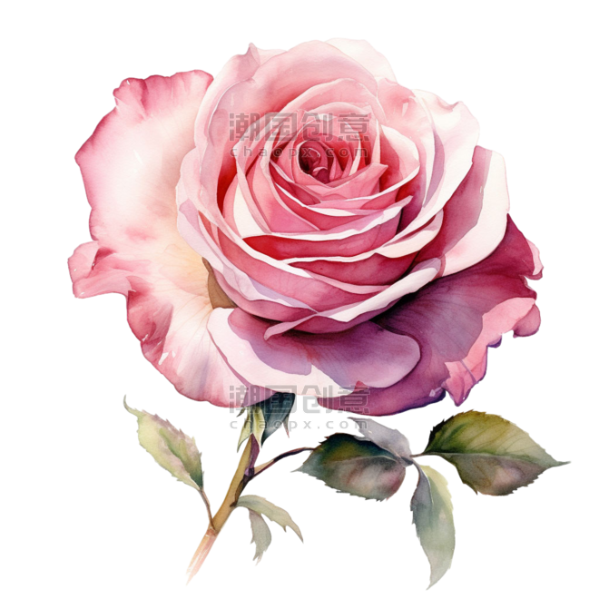 玫瑰花粉色水彩艺术美丽花朵元素免抠图案