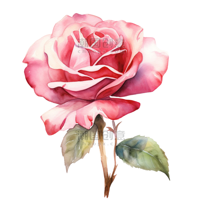 创意造型植物玫瑰花粉色水彩美丽花朵元素免抠图案