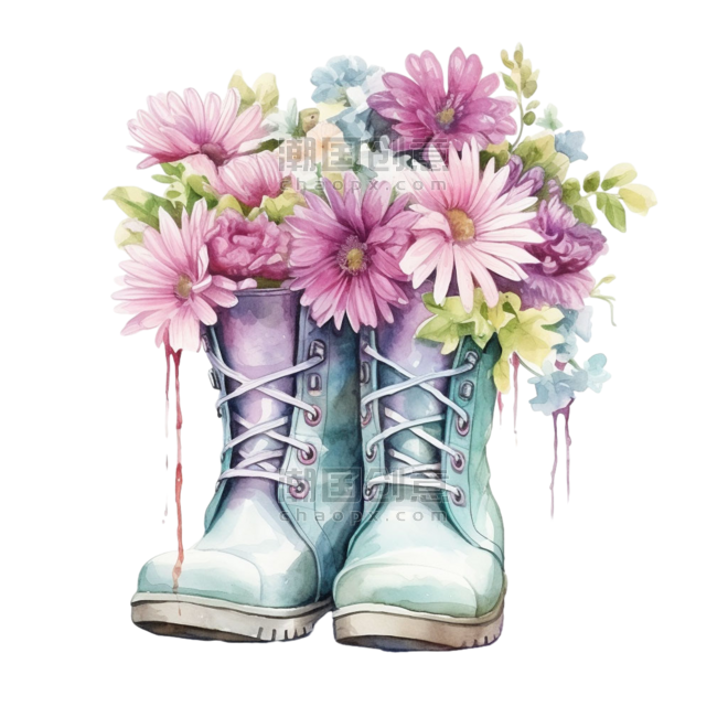 创意艺术艺术胶鞋元素水彩可爱雨鞋免抠图案