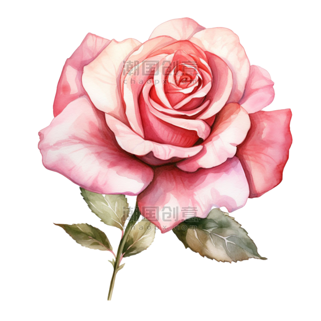 创意粉色玫瑰花水彩植物绘画美丽花朵元素免抠图案
