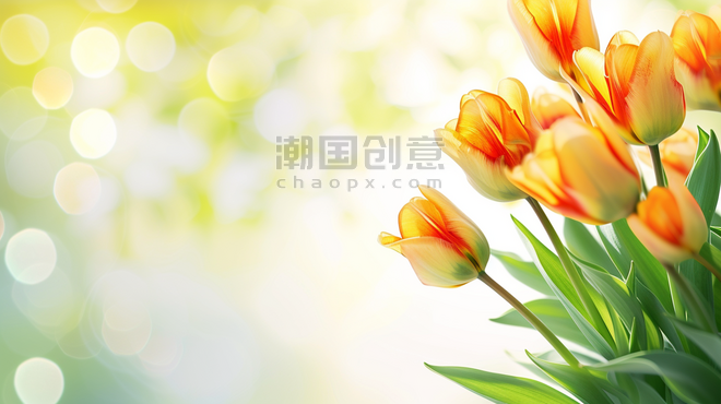 创意春天植物郁金香春天里户外阳光下草坪上花朵开放的背景13