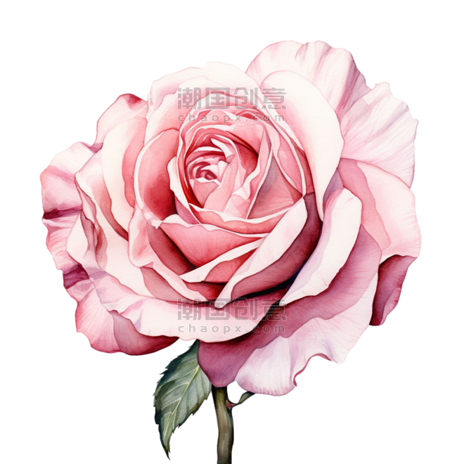 创意简洁美丽粉色玫瑰花水彩植物花朵元素免抠图案