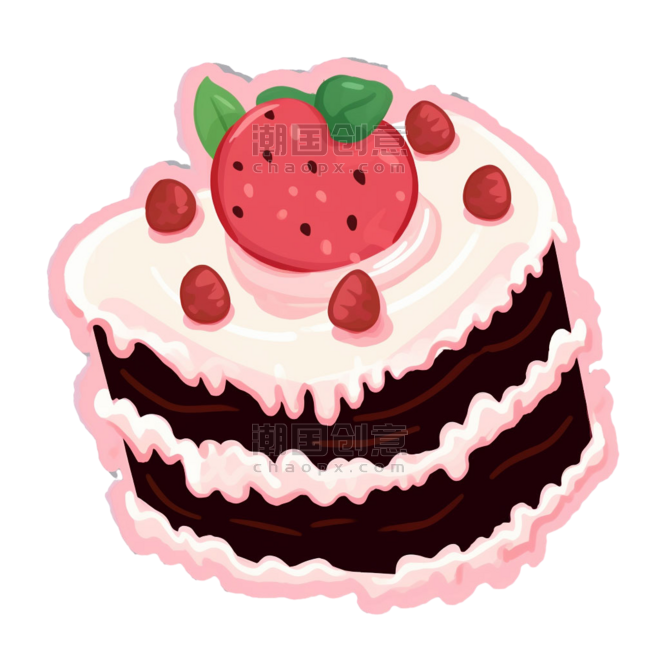 创意真实甜点生日草莓蛋糕元素免抠图案
