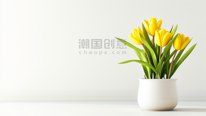 创意简约唯美白色花瓶里插花的春天植物郁金香背景7