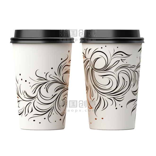 创意优雅纸杯饮料花纹咖啡杯元素免抠图案