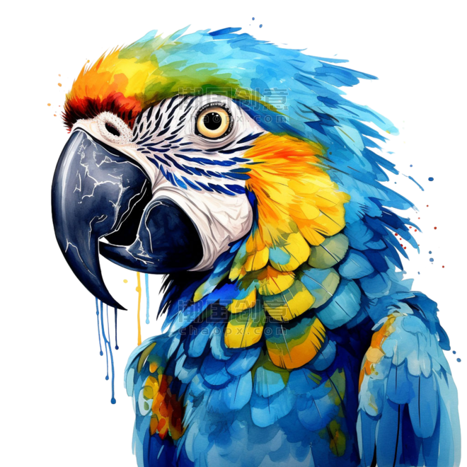 创意写实水彩动物彩色鹦鹉元素免抠图案