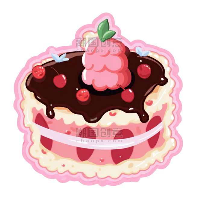创意绘画情人节甜点草莓蛋糕元素免抠图案