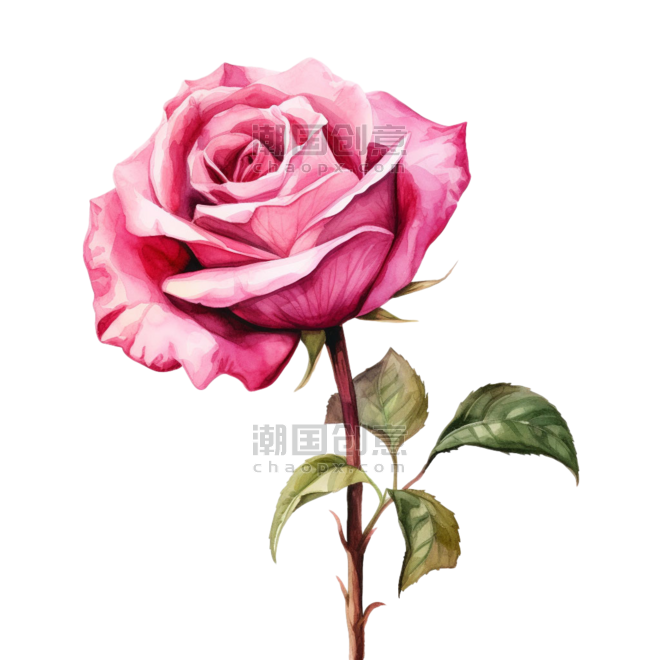 粉色水彩玫瑰花美丽花朵元素免抠图案