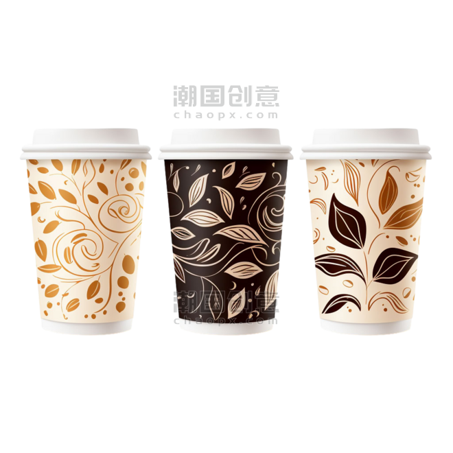创意纸杯饮料漂亮花纹咖啡杯元素免抠图案