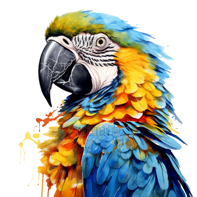 创意水彩动物真实彩色鹦鹉元素免抠图案