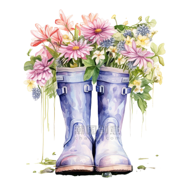 创意造型水彩可爱雨鞋艺术胶鞋元素免抠图案