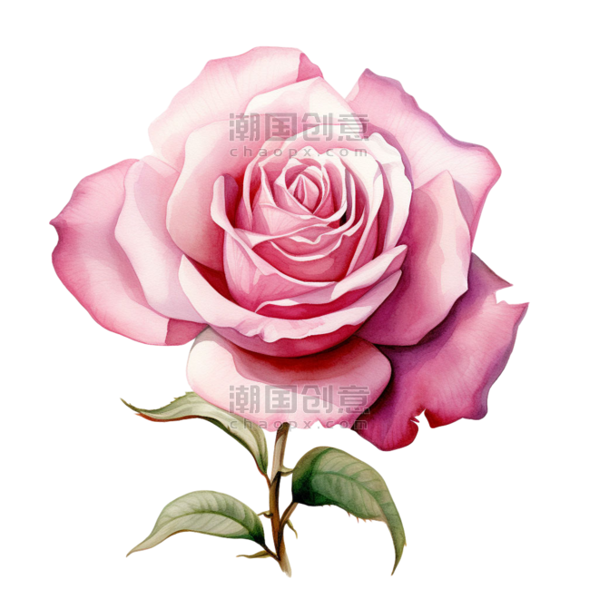 创意艺术玫瑰花粉色水彩美丽花朵元素免抠图案