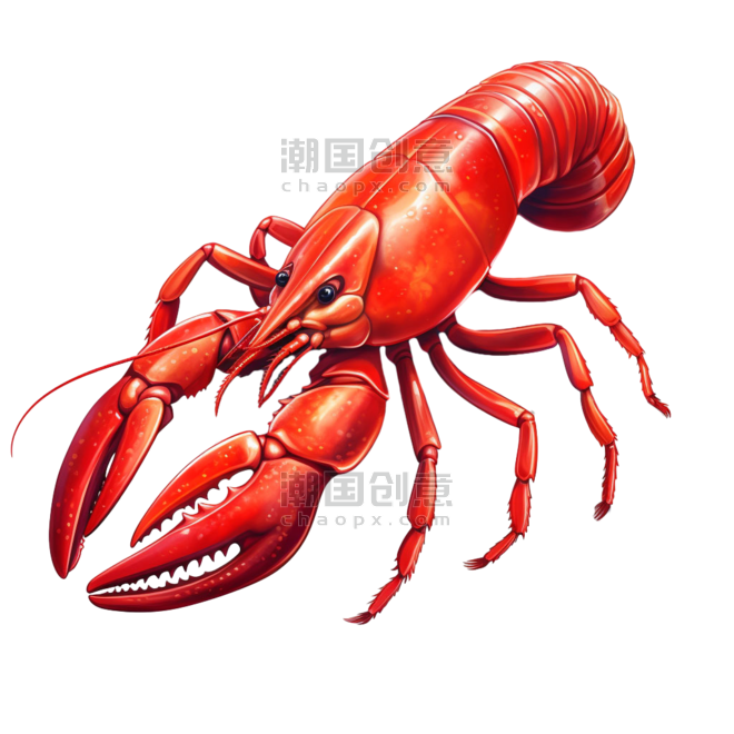 创意写实红色龙虾元素免抠图案生鲜水产
