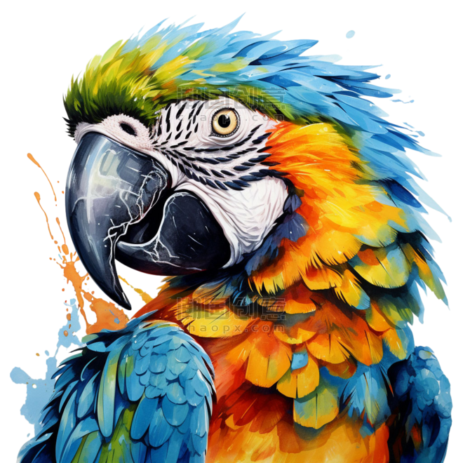 创意水彩动物彩色鹦鹉元素免抠图案