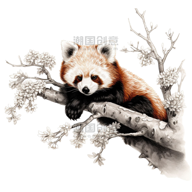 创意水彩可爱动物真实可爱小熊猫元素免抠图案